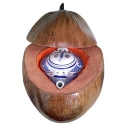 Bình Ủ Trà Trái Dừa Hoa Văn Nhành Mai Và Bình Trà 700 – 950ml – [Quà Quê Dừa]