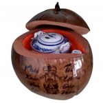 Vỏ Giữ Ấm Bình Trà Trái Dừa Khắc Hình Câu Đối Và Bình Trà 400 – 950ml – [Quà Quê Dừa]
