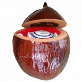 Vỏ Bình Trà Trái Dừa Có Sơn Bóng Màu Nâu Đỏ Và Bình Trà 1000 – 1200ml – [Quà Quê Dừa]