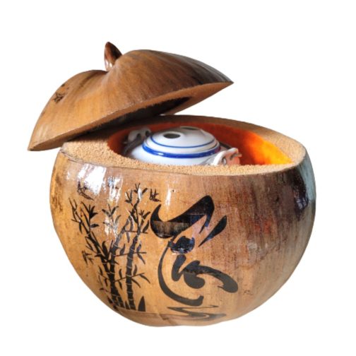 Bình ủ trà bằng dừa khắc chữ Tín