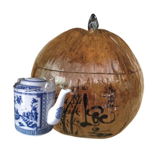 Bộ bình trà trái dừa khắc chữ Lộc tấn vinh hoa