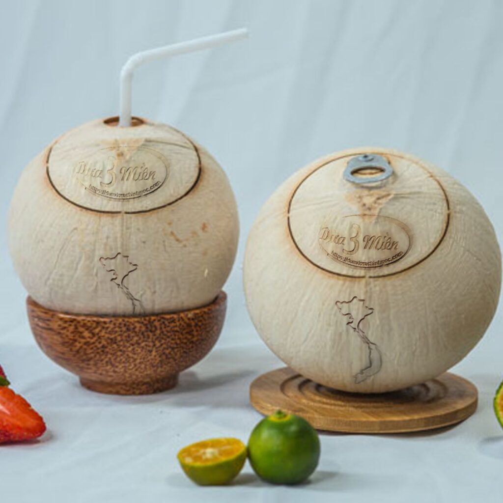 Xưởng dừa nắp khoen, nắp bật - Giá chỉ từ 23k/trái, khắc laser theo yêu cầu